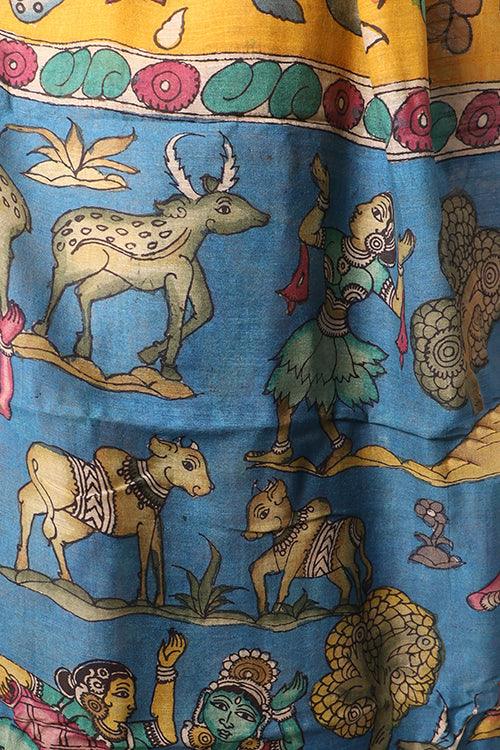 Kalamkari Hand-Painted Maheshwari Silk Saree