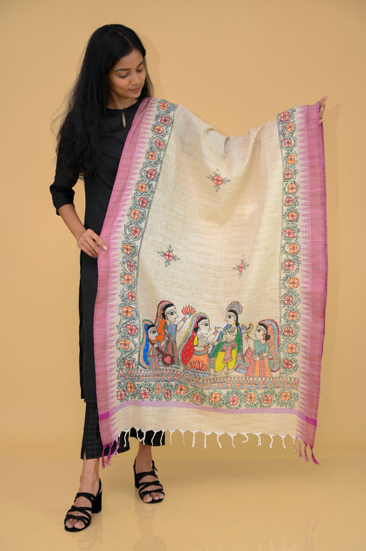 Madhubani Handpainted Gopiyan Cotton Dupatta