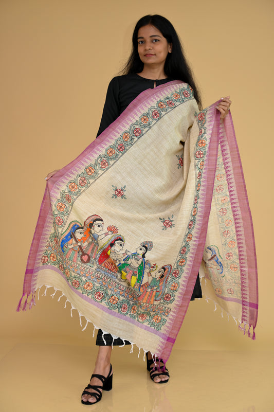 Madhubani Handpainted Gopiyan Cotton Dupatta