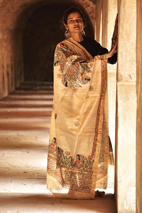 Diorama Designs Zari Border Tussar Silk Dupatta