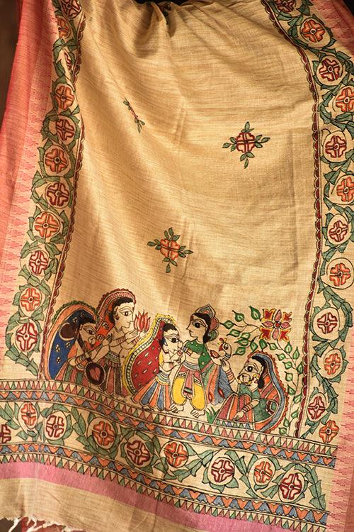 Madhubani Cotton Ram Sita Vivah Handpainted Dupatta