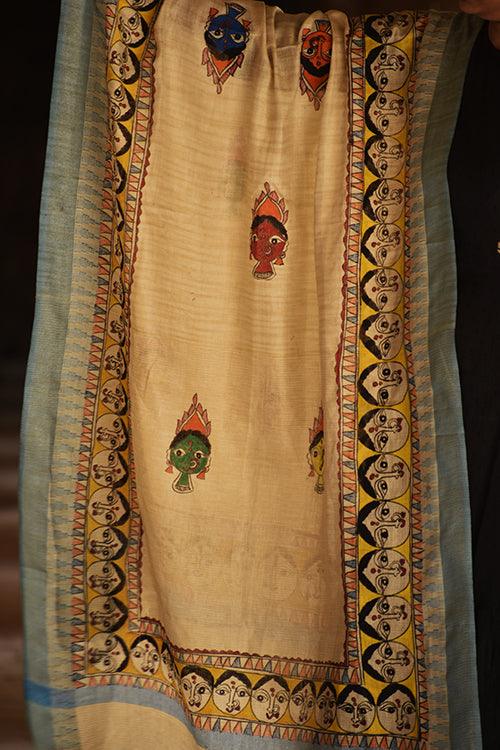 Madhubani Hand-Painted Durga Face Cotton Dupatta