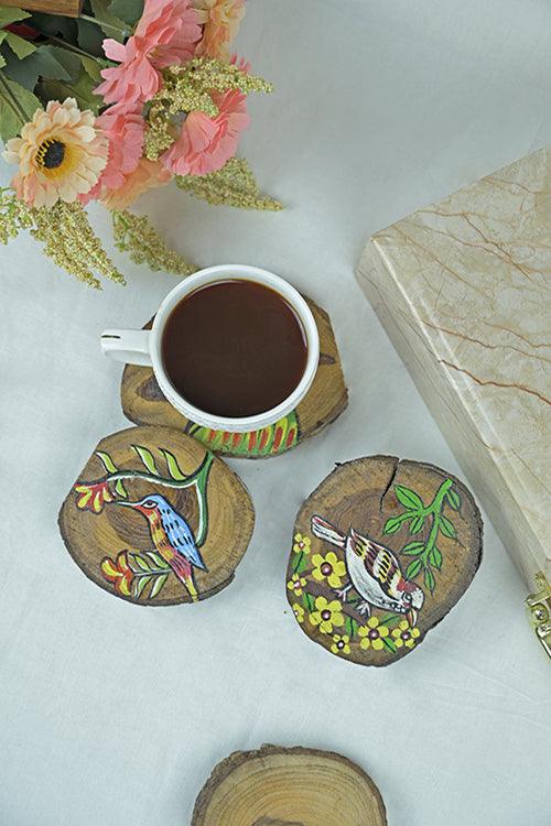 Teak Wood Handpainted Nestling Coasters- Set of 4