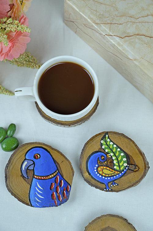 Teak Wood Handpainted Timberland Coasters- Set of 4