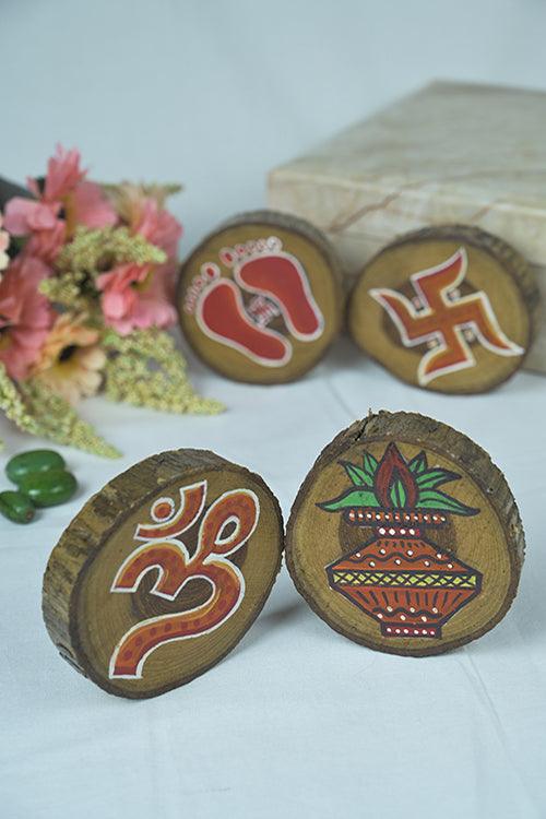 Teak Wood Handpainted Surabhi Coasters- Set of 4