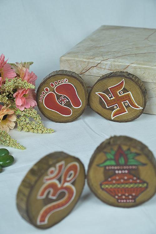 Teak Wood Handpainted Surabhi Coasters- Set of 4