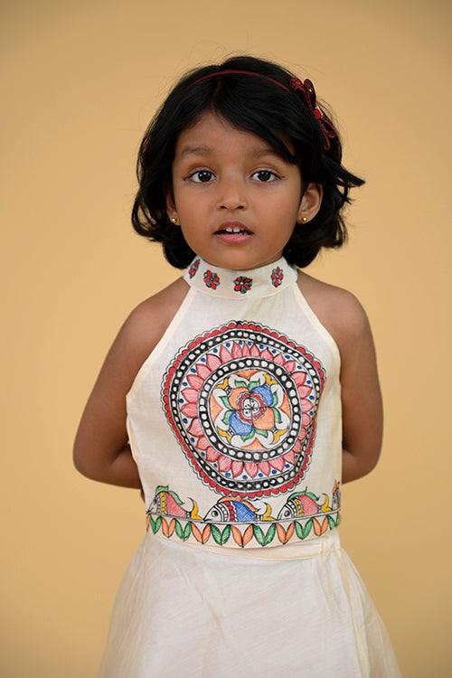 Diorama Designs "Flourish" Handpainted Kids Crop Top & Long Skirt