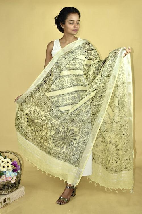 Madhubani All Over Hand-painted Linen Dupatta