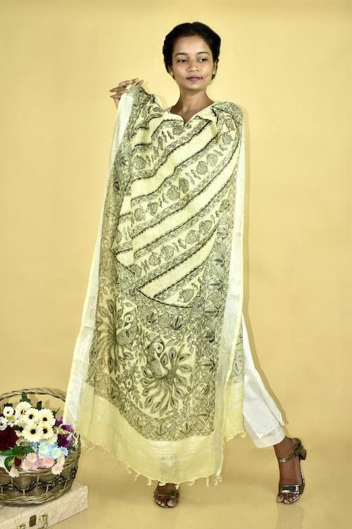 Madhubani All Over Hand-painted Linen Dupatta