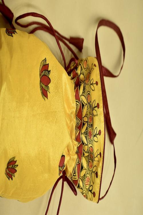 "Symphony of Grace" Silk Handpainted Madhubani Potli