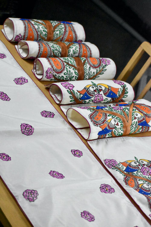 Madhubani Handpainted Chanderi Table Runner