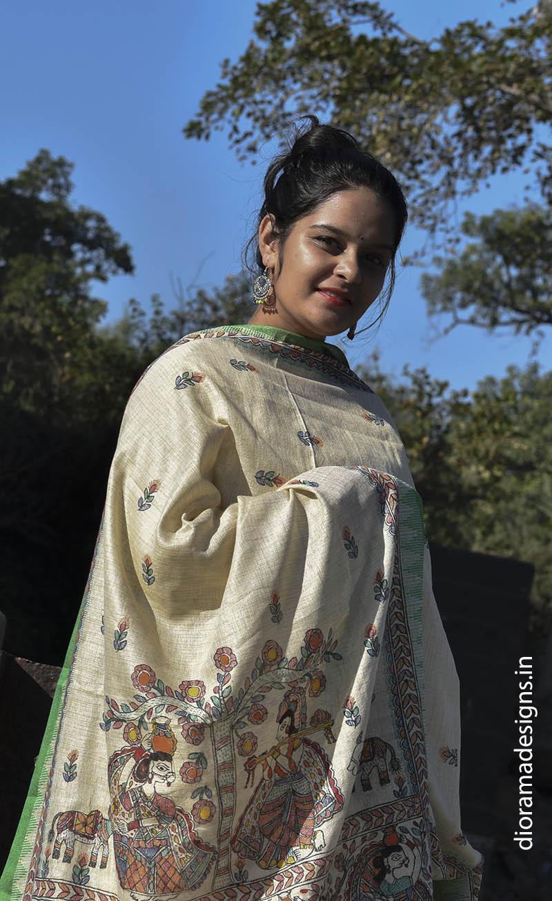 Madhubani Hand-painted Cotton Dupatta