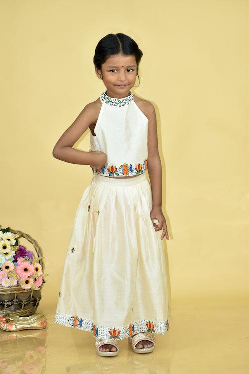 Diorama Designs "Underwater Wonderland" Handpainted Kids Crop Top & Lehenga Set