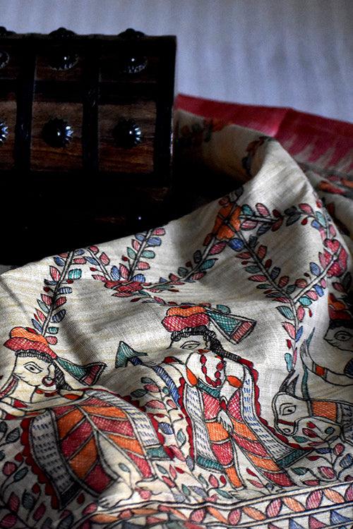 Madhubani Hand-painted Cotton Dupatta