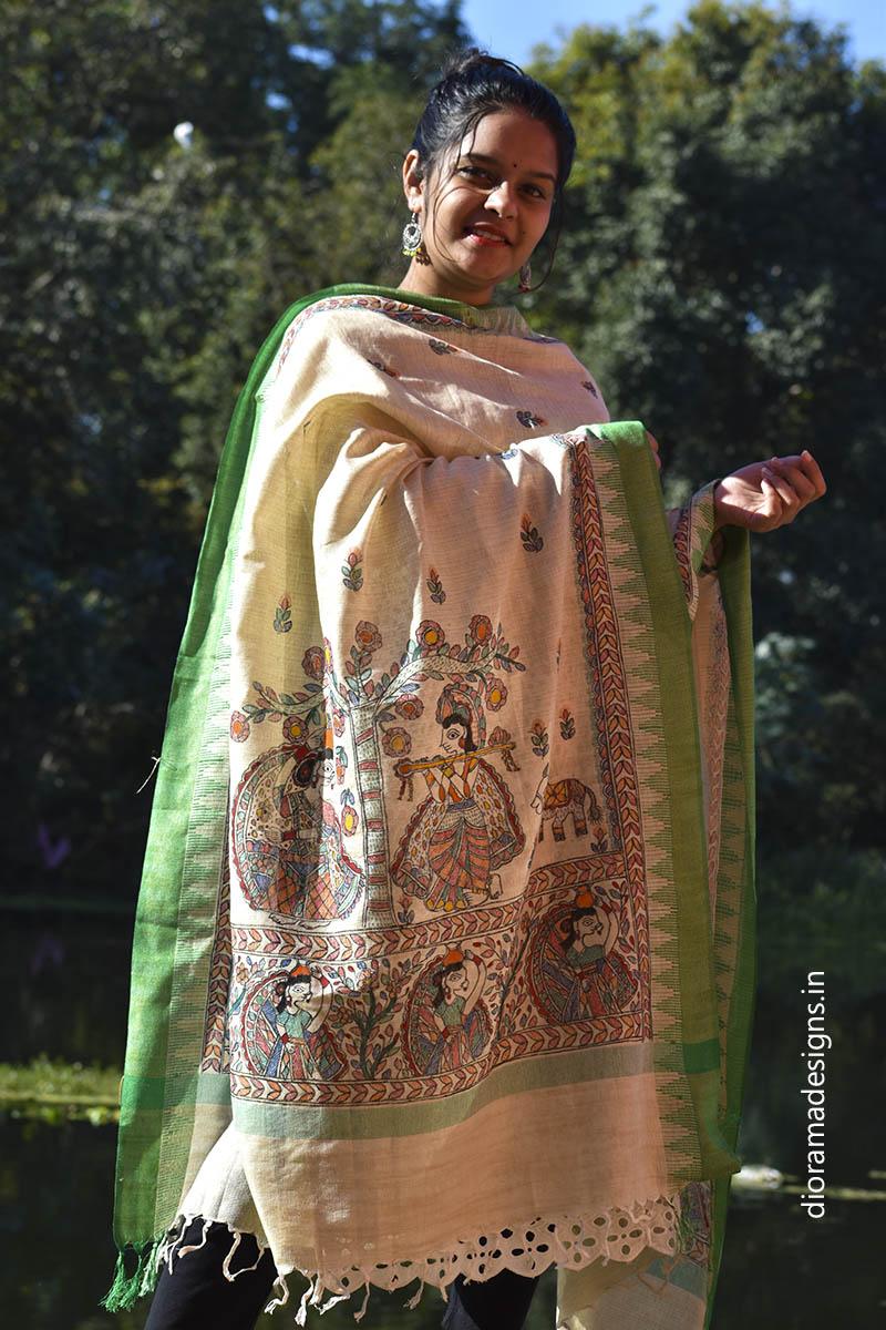 Madhubani Hand-painted Cotton Dupatta