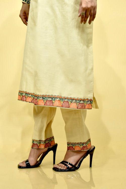 Chanderi Madhubani Hand-painted  Kurta Pant Set