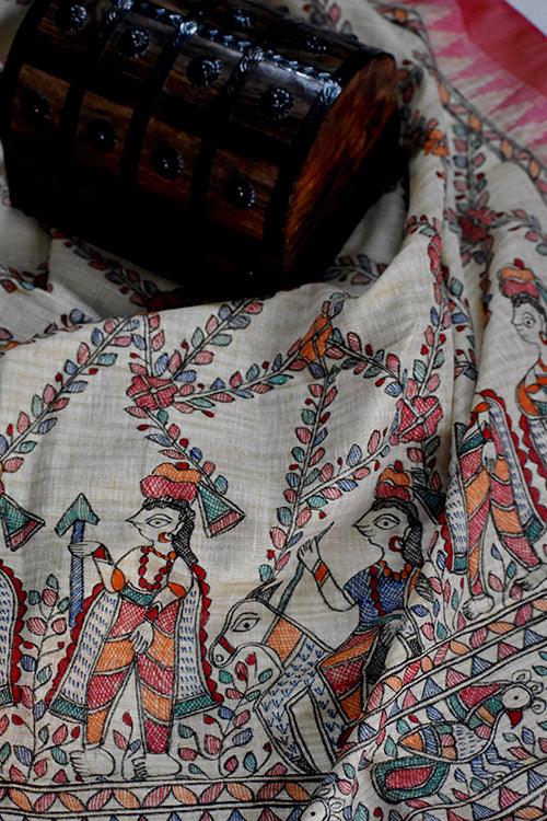 Madhubani Hand-painted Cotton Dupatta