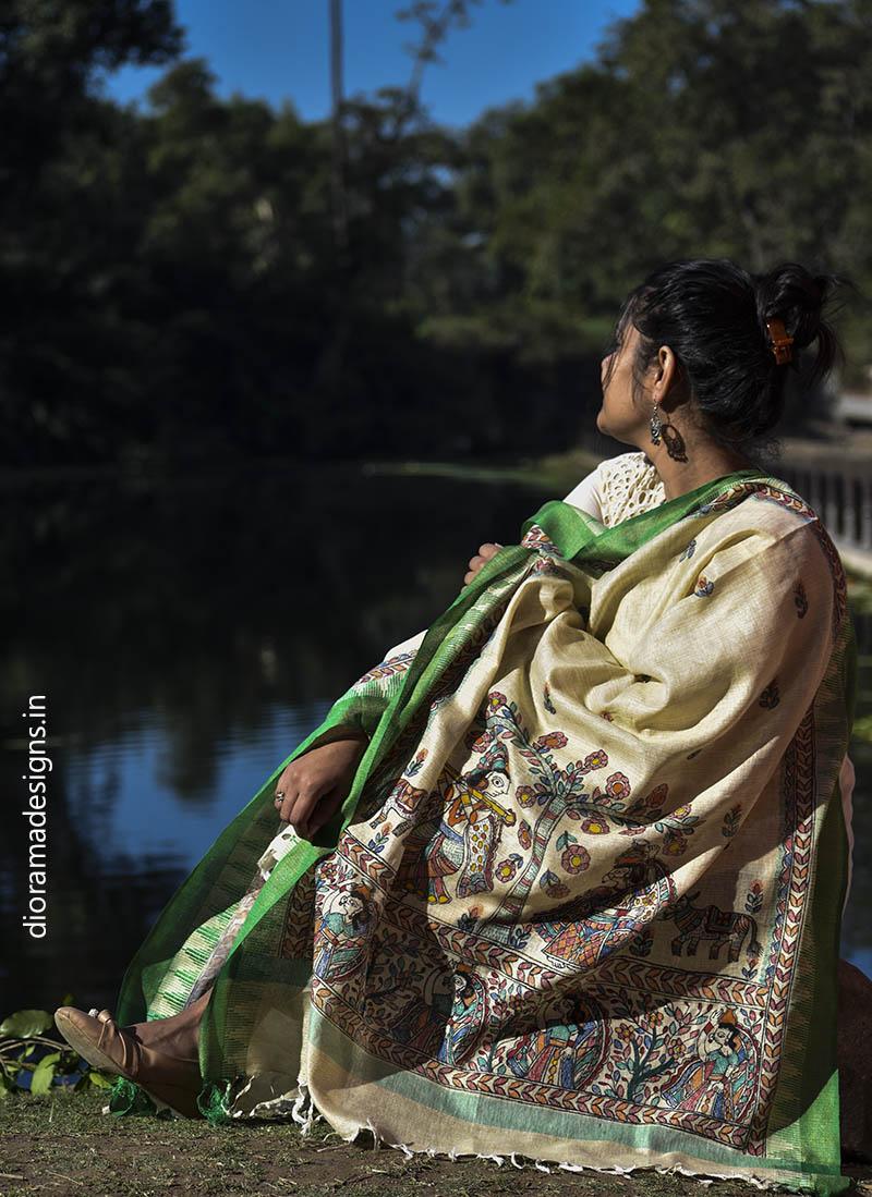 Madhubani Hand-painted Cotton Dupatta