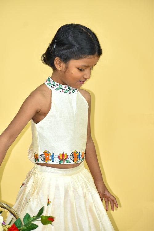 Diorama Designs "Underwater Wonderland" Handpainted Kids Crop Top & Lehenga Set