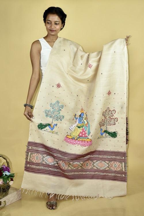 Pattachitra Ikkat Handpainted "Krishna Priya" Dupatta