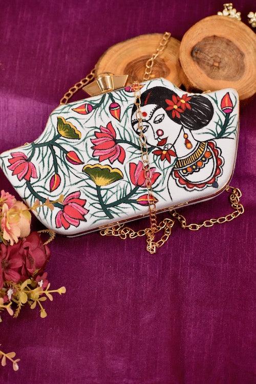 A Lady Painted Perfection Hand-painted Box Clutch