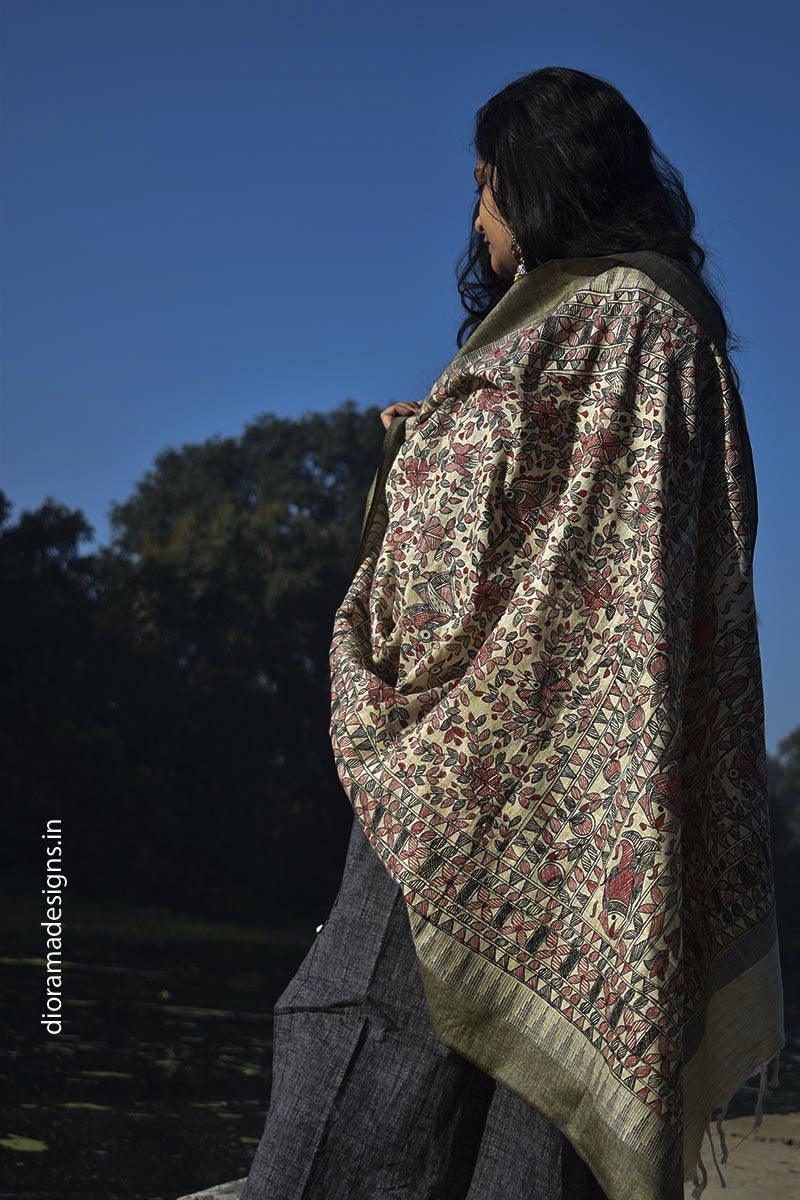 Madhubani Hand-painted Cotton Dupatta