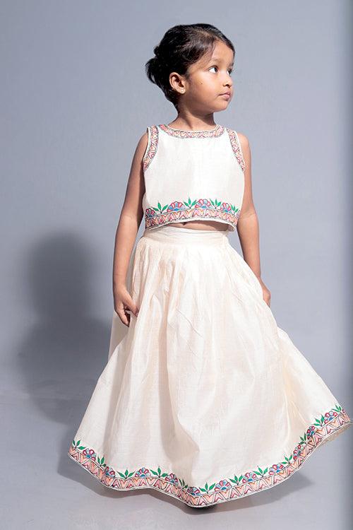 Diorama Designs "Nature" Handpainted Kids Crop Top & Lehenga Set