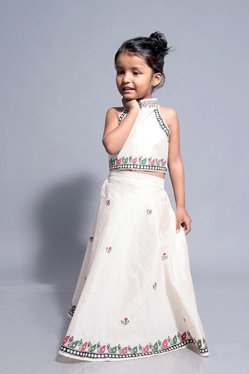 Diorama Designs "Duckling" Handpainted Kids Crop Top & Lehenga Set