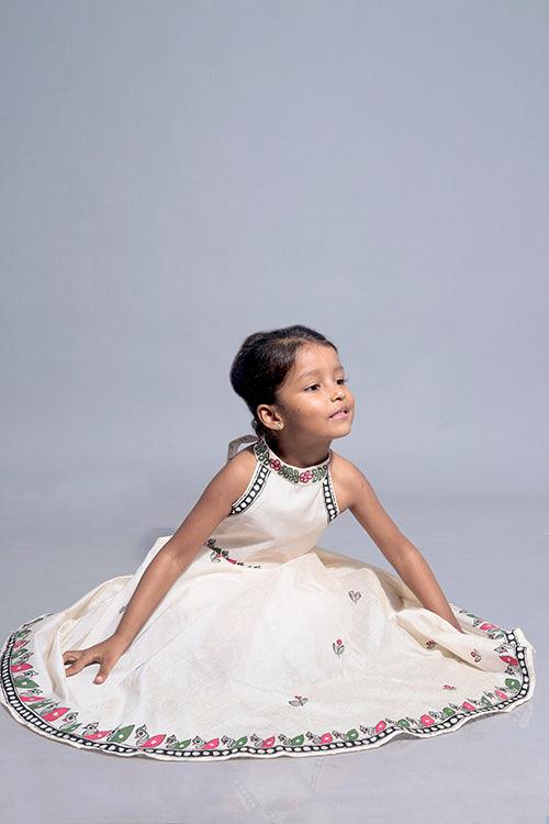 Diorama Designs "Duckling" Handpainted Kids Crop Top & Lehenga Set