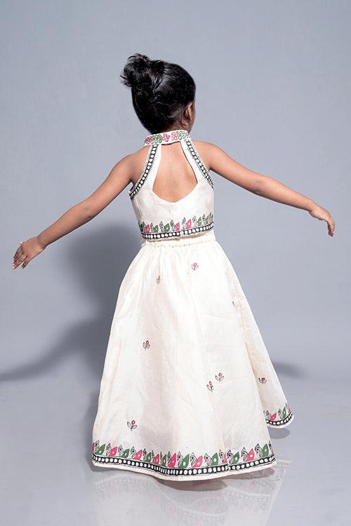 Diorama Designs "Duckling" Handpainted Kids Crop Top & Lehenga Set