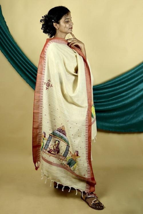 Pattachitra "Palki" Handpainted Cotton Dupatta