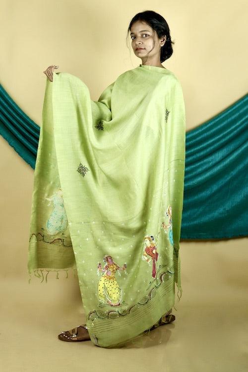 Pattachitra "Nratya" Handpainted Munga Silk Dupatta