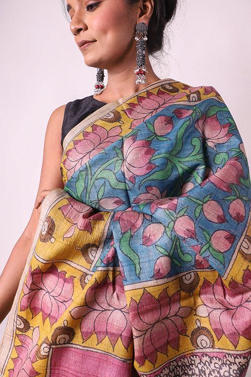 Kalamkari Hand-Painted Handloom Tussar Silk Saree