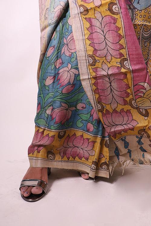 Kalamkari Hand-Painted Handloom Tussar Silk Saree