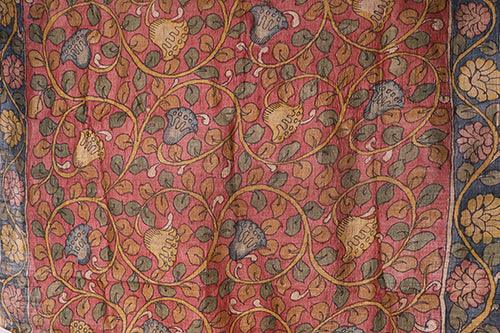 Kalamkari Hand-Painted Maheshwari Silk Saree