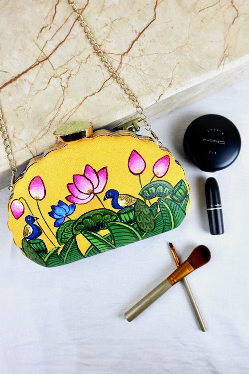 Lotus Elegant Handpainted Clutch