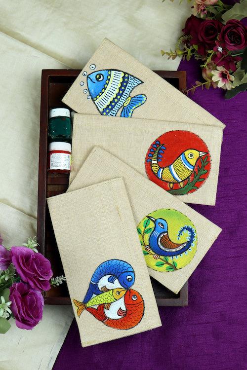 Jute Hanpainted Pisces Envelope - Set of 4