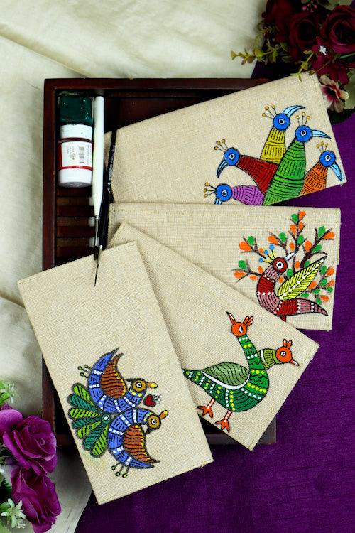 Jute Hanpainted Enchanting Gond Envelope - Set of 4
