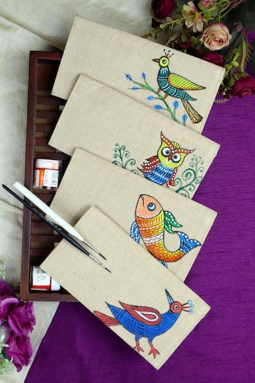 Jute Hanpainted Gond Safari Envelope - Set of 4