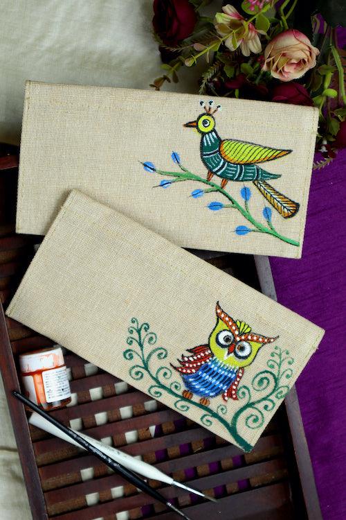 Jute Hanpainted Gond Safari Envelope - Set of 4