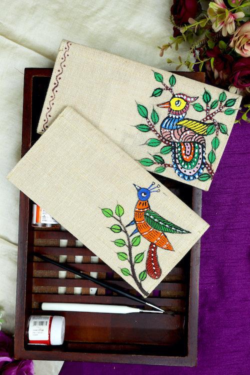 Jute Hanpainted Aflutter with Tribal Gond Envelope - Set of 4