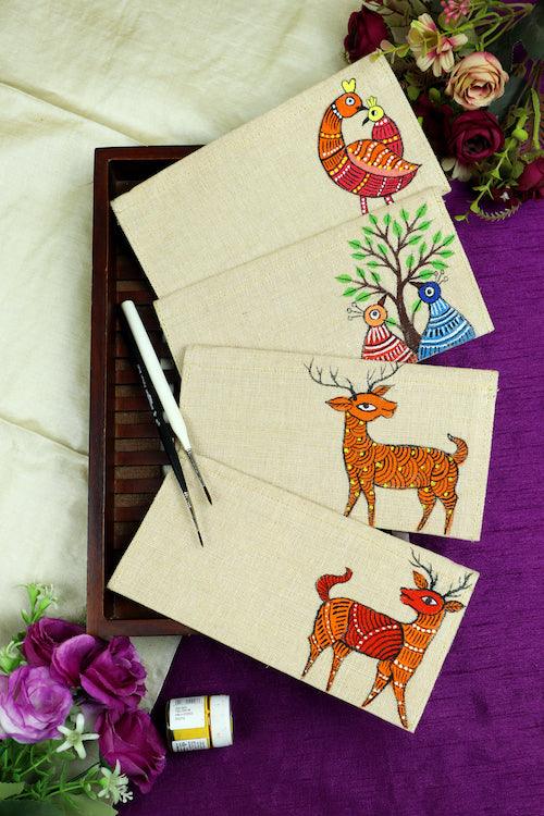 Jute Hanpainted Gond Wilderness Envelope - Set of 4