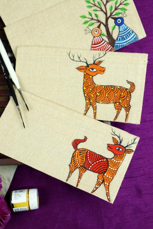 Jute Hanpainted Gond Wilderness Envelope - Set of 4