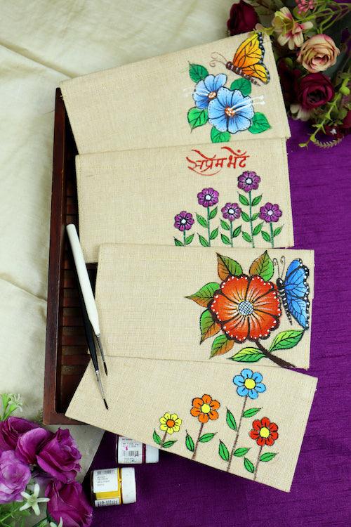 Jute Hanpainted Blooms of Bliss Envelope - Set of 4