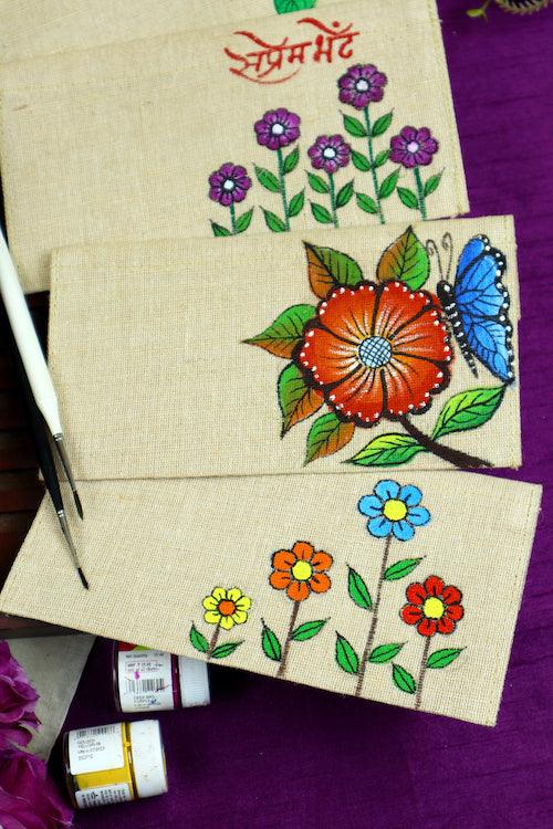 Jute Hanpainted Blooms of Bliss Envelope - Set of 4