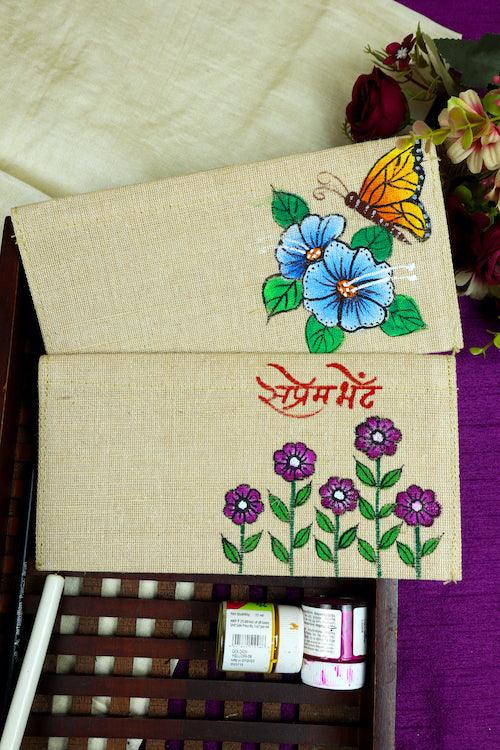 Jute Hanpainted Blooms of Bliss Envelope - Set of 4