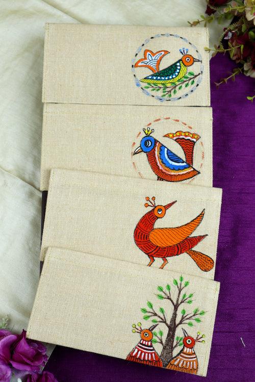 Canvas of Gond Culture Jute Hanpainted Envelope - Set of 4