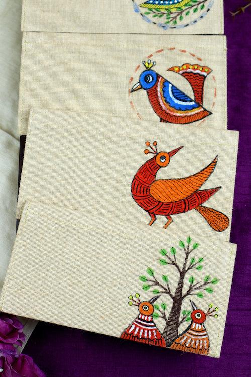 Canvas of Gond Culture Jute Hanpainted Envelope - Set of 4