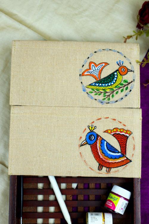 Canvas of Gond Culture Jute Hanpainted Envelope - Set of 4