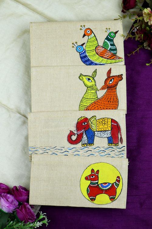 Vibrant Visions Jute Gond Hanpainted Envelope - Set of 4